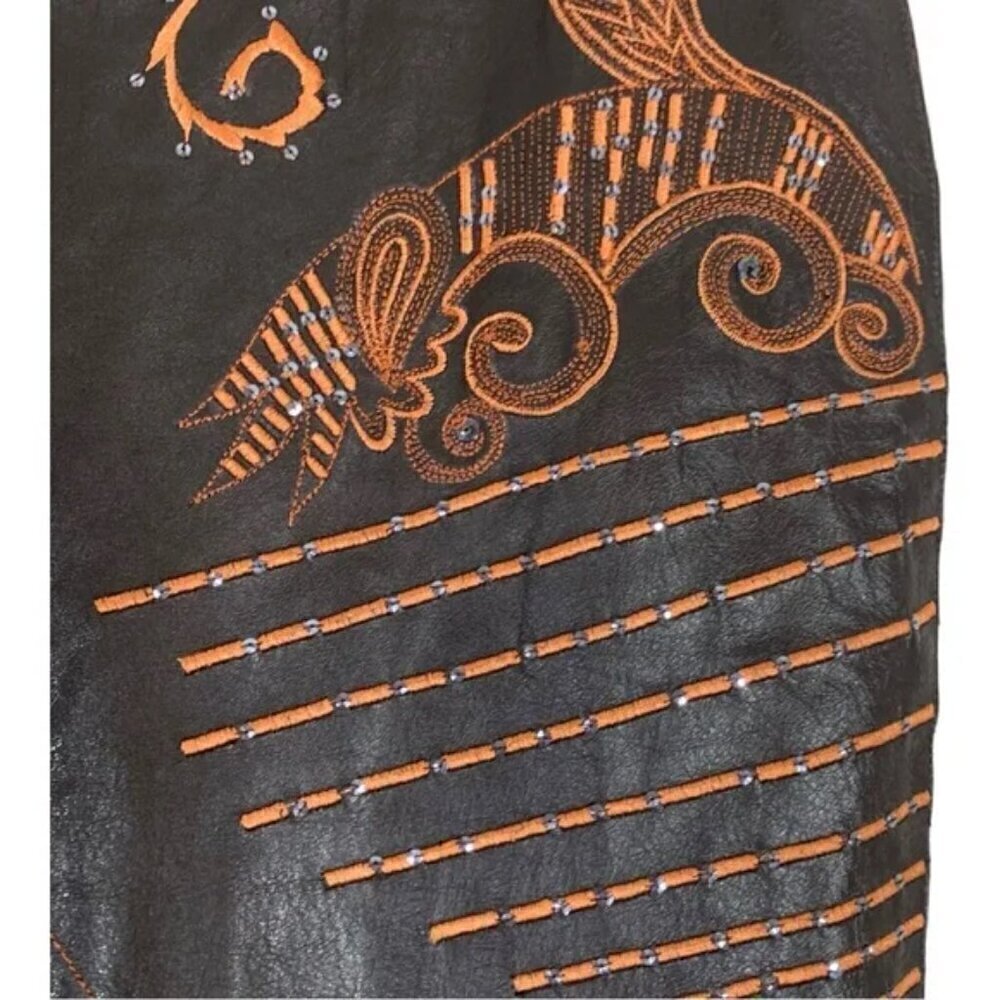 NEW Mandalay Leather Embroidered Wide Straight Leg Pants Size 6 - Picture 7 of 10